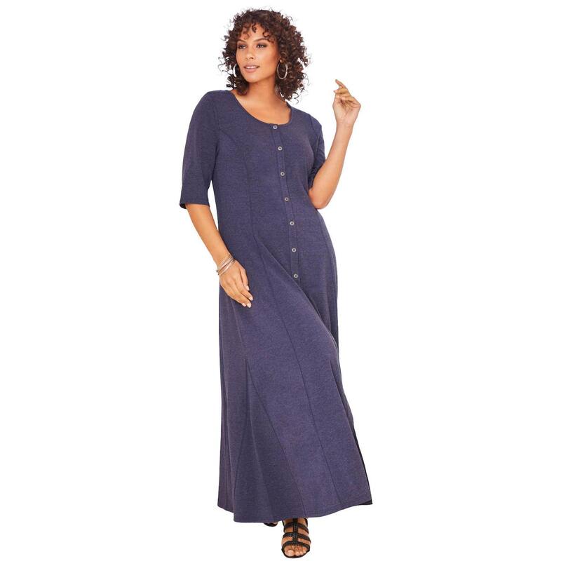 ロアマンズ レディース トップス ワンピース プラスサイズ Roaman's Women's Plusize Button Front Heatheredress Navy Melange ネイビー｜ReVida 店