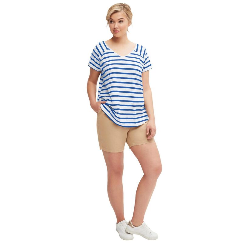 Ellos レディース トップス Tシャツ Vネック プラスサイズ Ellos Plusize Rounded V-Neck Tee Ocean Sapphire White ホワイト|ReVida 店