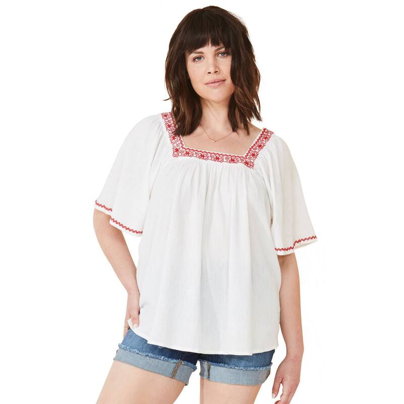 Ellos レディース トップス プルオーバー つけ加える大きさ 刺しゅう トップ ellos Plusizembroidered Gauze Blouse White 白いこと