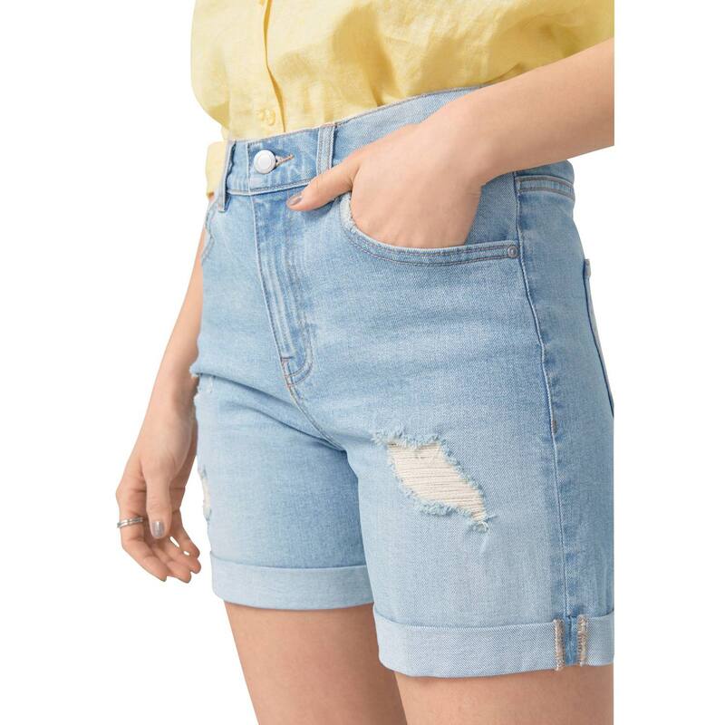 Ellos レディース ボトムス ハーフパンツ・ショーツ プラスサイズ ショートパンツ デニム Ellos Plusize Stretch Denimid-Rise Boyfriend Shorts Light Blue Distressed ブルー｜ReVida 店