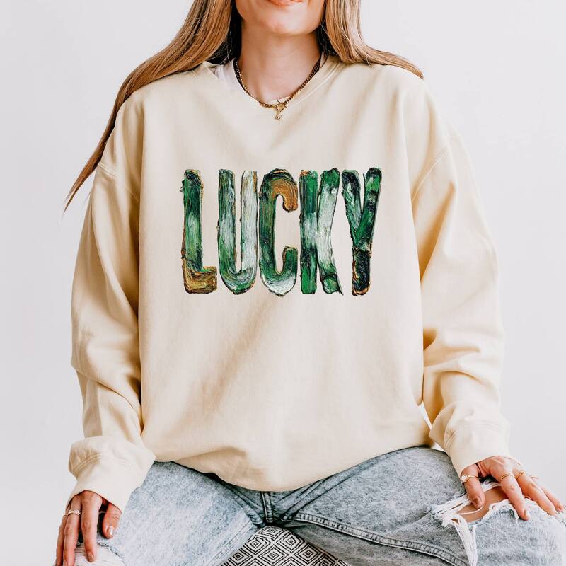 Simply Sage Market レディース トップス ティーシャツ 刷り上げる 流汗 Simply Sage Market Lucky Paint Print - Women\u0027s Lightweight Garment Dyed Sweatshirt Ivory 象牙色 レディースファッション-Tシャツ・カットソー-トップス