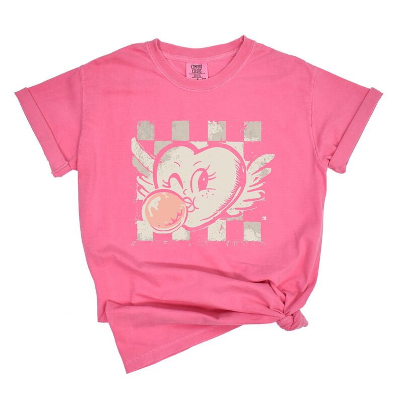 Simply Sage Market レディース トップス ティーシャツ グラフィック Simply Sage Market Heart Bubblegum Checkered - Women\u0027s Garment Dyed Graphic T-Shirt Crunchberry 照合のしるし Tシャツ・カットソー-レディースファッション-トップス