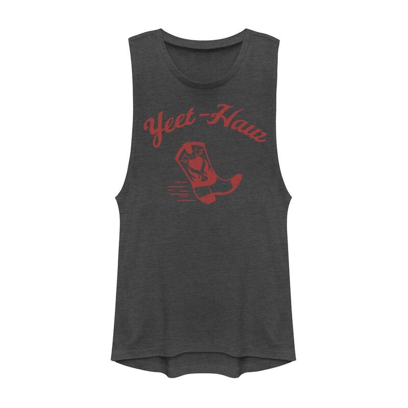 アンブランデッド レディース トップス Tシャツ ブーツ ロゴ グラフィック Unbranded Juniors Yeet-Haw Cowboy Boot Logo Graphic Muscle Tank Top Charcoal チャコール