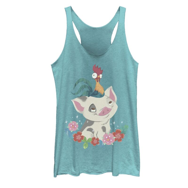 ディズニー レディース トップス Tシャツ Disney Moana Juniors Hei Rooster Pua Flowers Tank Top Tahiti Blue ブルー