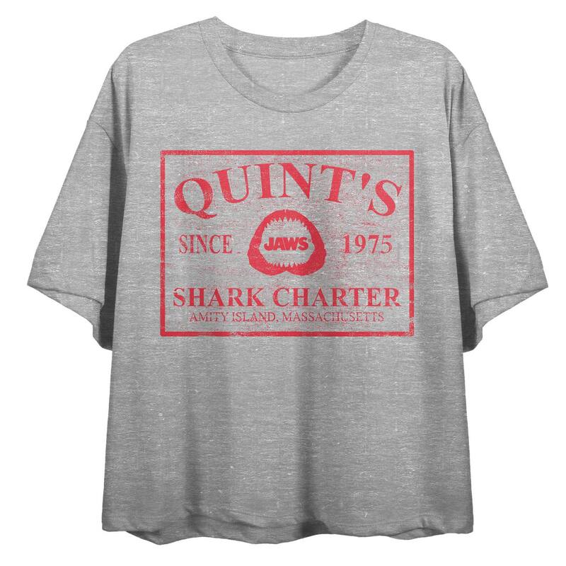 アニメキャラクター レディース トップス Tシャツ クロップド グラフィック Licensed Character Juniors Jaws Quints Charter Cropped Graphic Tee Gray グレー