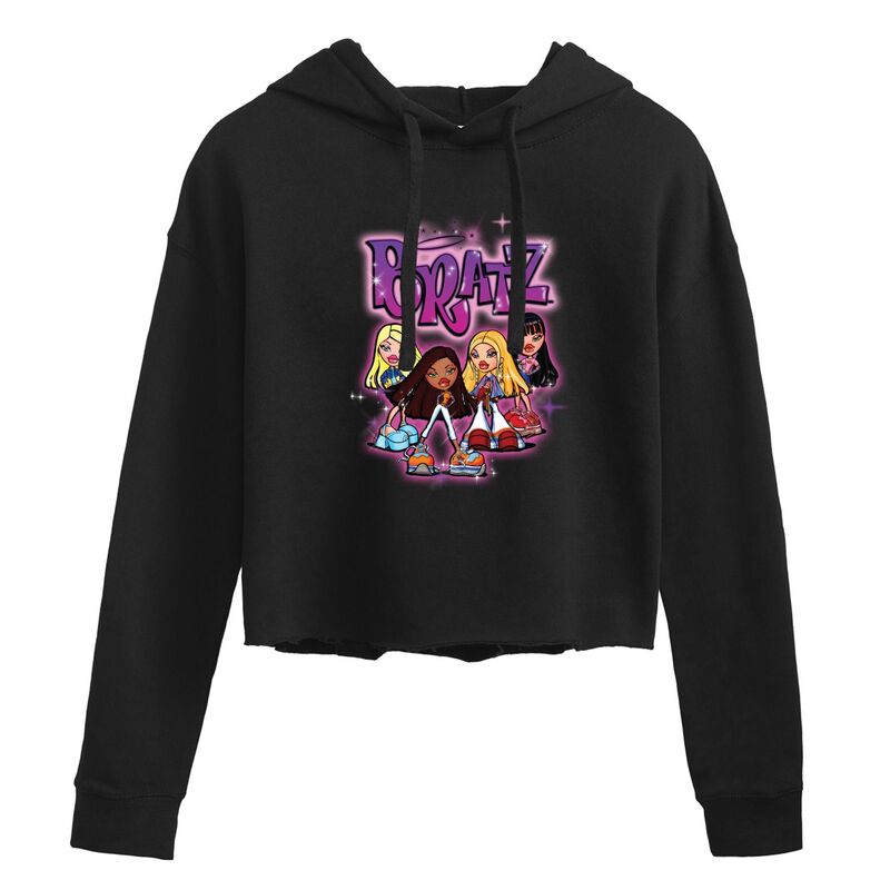 アニメキャラクター レディース トップス Tシャツ クロップド パーカー Licensed Character Juniors' Bratz Doll Group Cropped Hoodie Black ブラック|ReVida 店