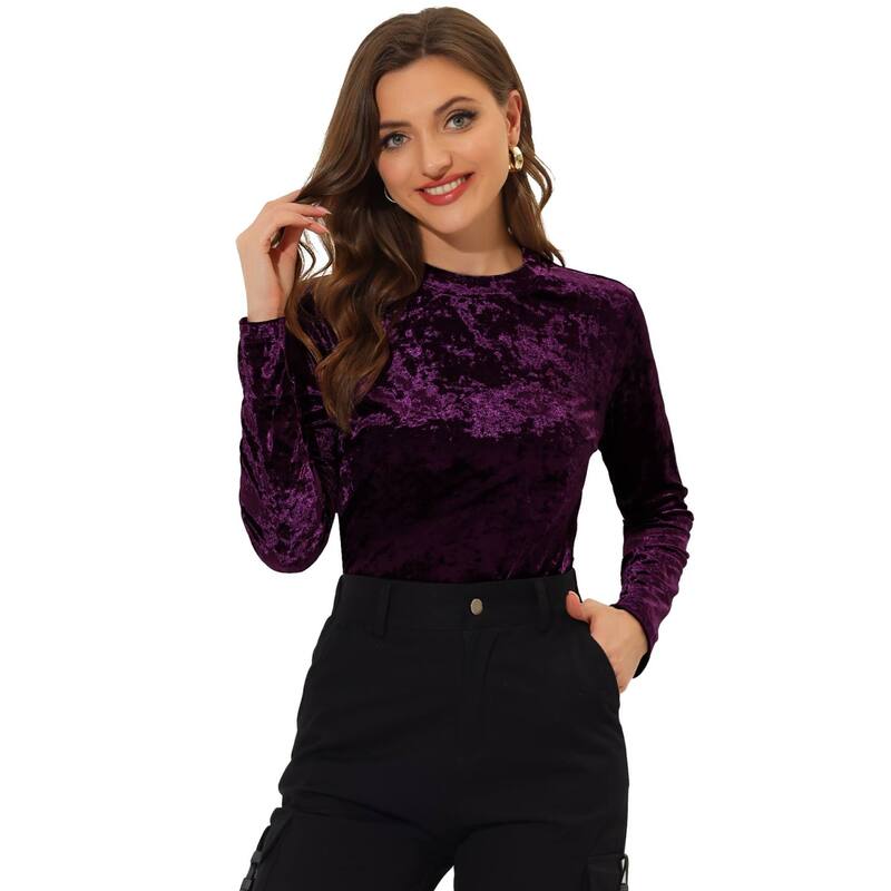 アレグラ ケー レディース トップス シャツ ベルベット ALLEGRA K Women's Velvetops Round Neck Long Sleeve Casual T-Shirt Purple パープル|ReVida 店