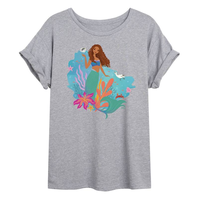 ディズニー レディース トップス Tシャツ グラフィック Juniors Disney The Little Mermaid Ariel Graphic Oversized Tee Gray グレー