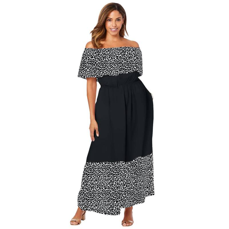 ジェシカ英国の首都 レディース トップス 衣装 つけ加える大きさ マキシ Jessica London Women\u0027s Plusize Off-The-Shoulder Maxi Dress Black White Cheetah 白いこと