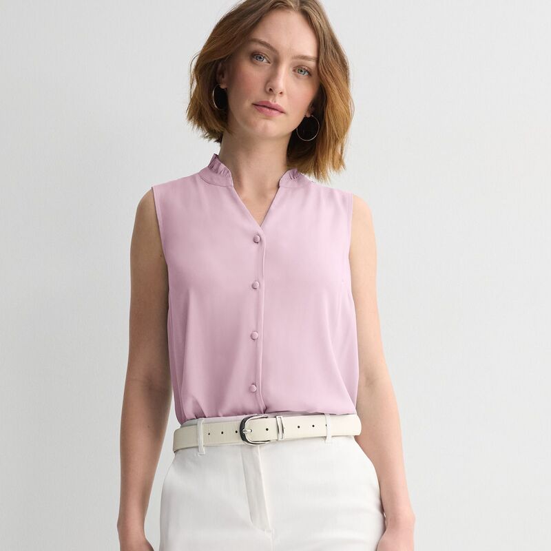 ナインウェスト レディース トップス プルオーバー フラウンス ノースリーブ 落ち込む トップ Women\u0027s Nine West Ruffle Collar Sleeveless Button-Down Blousemma Purple パープル