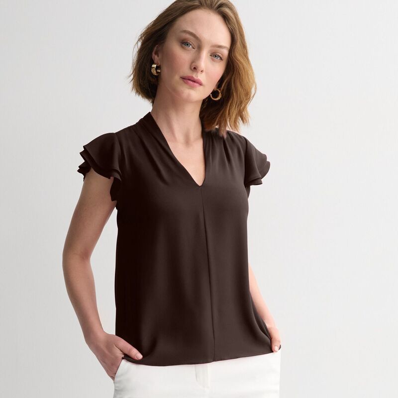 ナインウェスト レディース トップス プルオーバー トップ Women\u0027s Nine West Flutter Sleeve Blouse Barry Brown 赤銅色