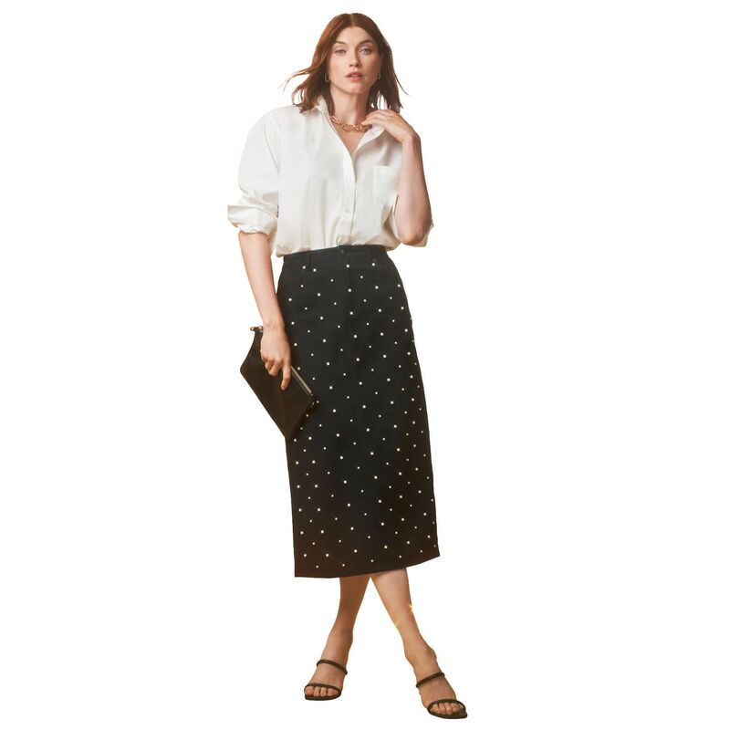 ジェシカ英国の首都 レディース 下つ方スコート 付け加える大いさ midi 綿織物 ジーンズ Jessica London Women\u0027s Plusize Classicotton Denimidi Skirt Black Pearls 黒いこと ボトムス-スカート