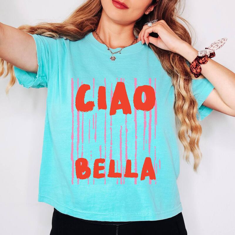 Simply Sage Market レディース トップス Tシャツ グラフィック Simply Sage Market Ciao Bella Stripes - Women's Boxy Crop Top Graphic T-Shirt Chalky Mint ミント｜ReVida 店