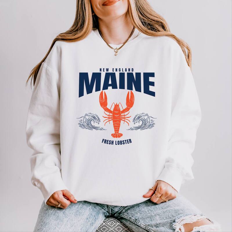Simply Sage Market レディース トップス ティーシャツ 流汗 Simply Sage Market Maine Fresh Lobster Waves - Women\u0027s Lightweight Garment Dyed Sweatshirt White 白いこと トップス-レディースファッション
