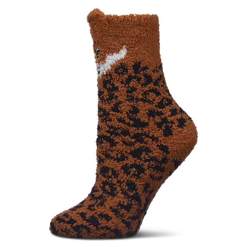 メモイ レディース アンダーお召しもの ソックス 足し加える大きさ MeMoi Women\u0027s Leopard Embellished Plush Crews Brown 赤銅色