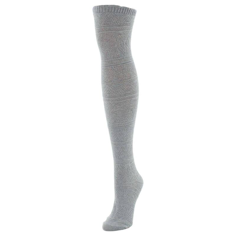 メモイ レディース アンダーお召しもの ソックス 御花柄 綿織物 御花 MeMoi Crochet Floral Stripe Cotton Blend Over The Knee Socks Lt Gray Heather 薄墨色