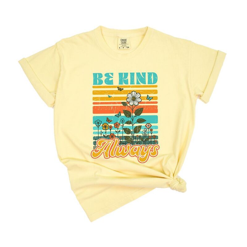 Simply Sage Market レディース トップス ティーシャツ Simply Sage Market Be Kind Always Flowers Garment Dyed Tees Butter トップス-Tシャツ・カットソー-レディースファッション