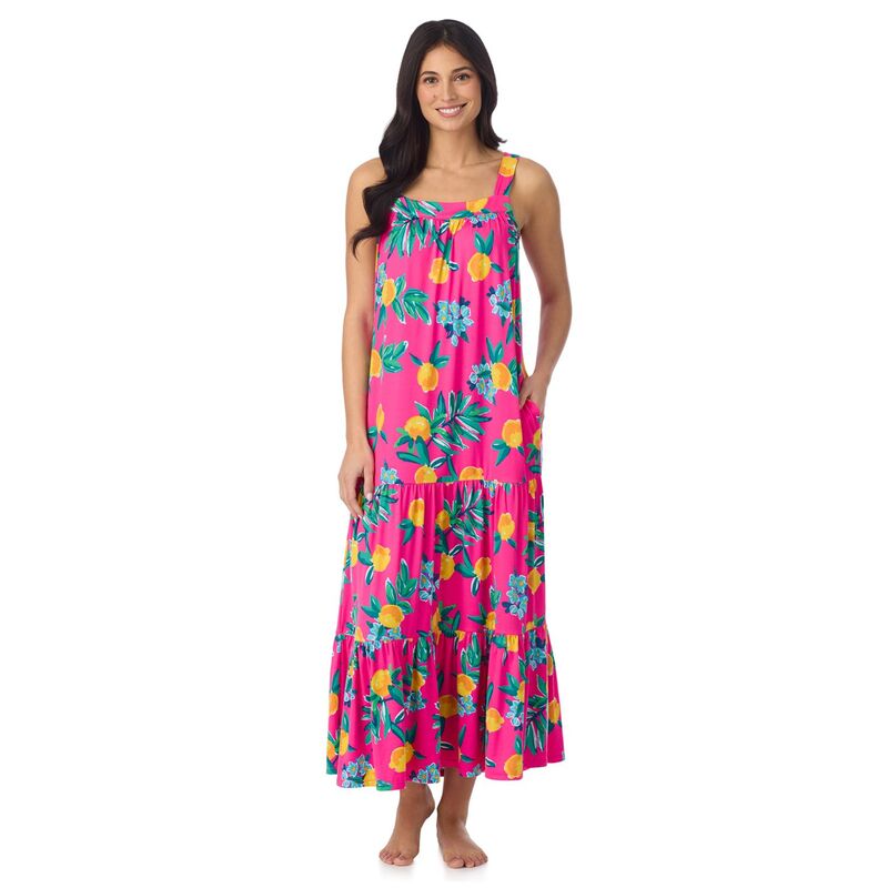 クドルドッズ レディース アンダーウェア ナイトウェア ティアード マキシ Women's Cuddl Duds Tiered Maxi Nightgown Fuchsia Citrus フューシャ｜ReVida 店