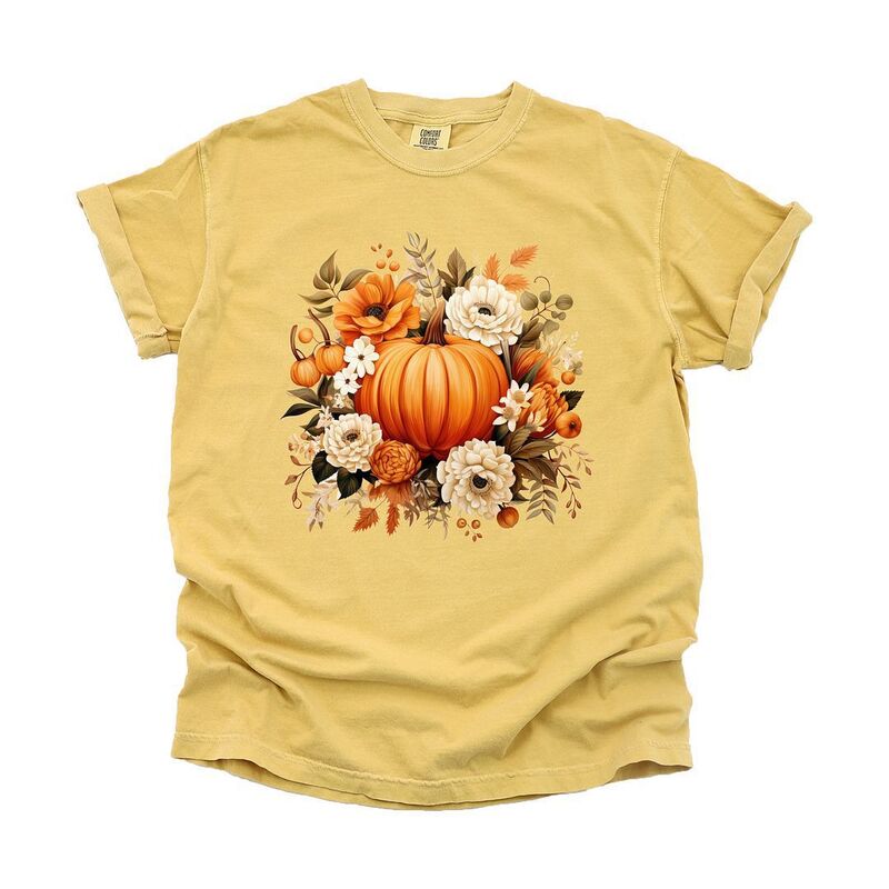 Simply Sage Market レディース トップス ティーシャツ お花柄 お花 Simply Sage Market Pumpkin Floral Arrangements Garment Dyed Tees Mustard 洋芥子 トップス-Tシャツ・カットソー-レディースファッション