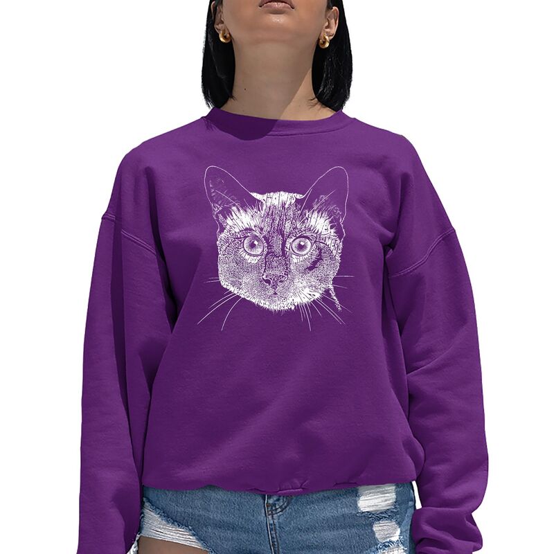 エルエーポップアート レディース トップス ティーシャツ 労働者の一団のど首 流汗 天使の都市 Pop Art Siamese Cat - Women\u0027s Word Art Crewneck Sweatshirt Purple パープル トップス-レディースファッション-Tシャツ・カットソー