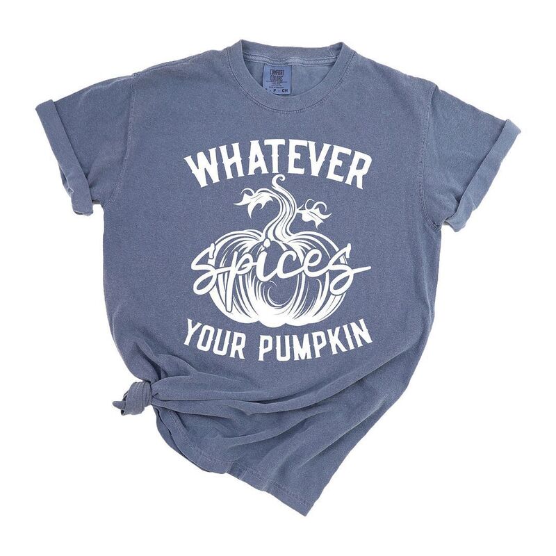 Simply Sage Market レディース トップス ティーシャツ Simply Sage Market Retro Whatever Spices Your Pumpkin Garment Dyed Tees Blue Jean 青色 レディースファッション-Tシャツ・カットソー-トップス