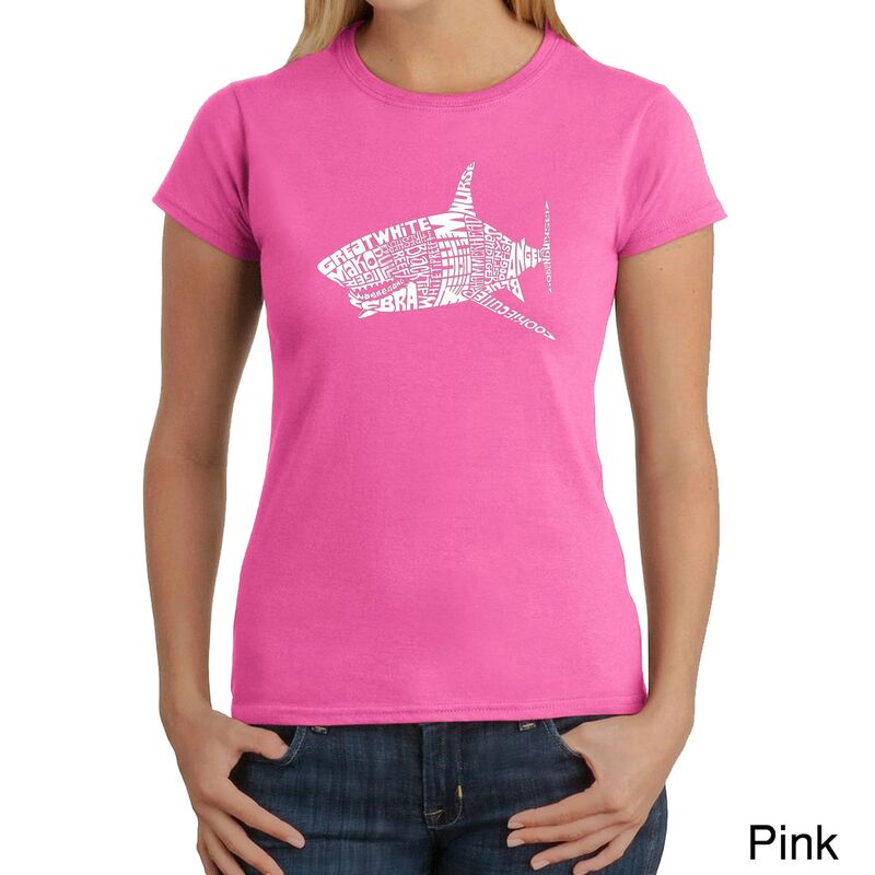 エルエーポップアート レディース トップス Tシャツ LA Pop Art Species Of Shark - Womens Word Art-Shirt Pink ピンク｜ReVida 店