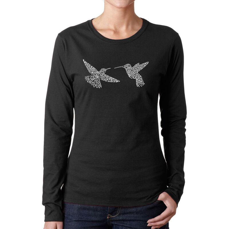 エルエーポップアート レディース トップス Tシャツ LA Pop Art Hummingbirds - Women Word Art Long Sleeve T-Shirt Black ブラック