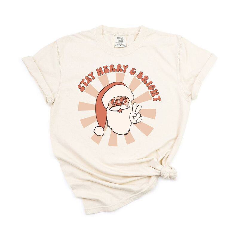 Simply Sage Market レディース トップス ティーシャツ Simply Sage Market Stay Merry And Bright Santa Garment Dyed Tees Ivory 象牙色 Tシャツ・カットソー-トップス