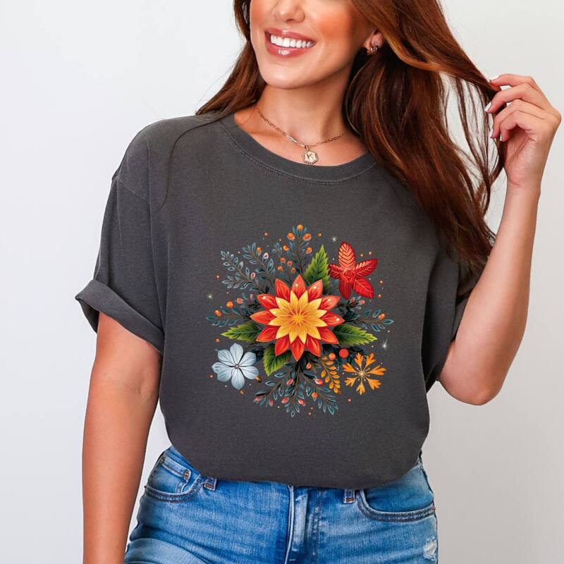 Simply Sage Market レディース トップス ティーシャツ グラフィック Simply Sage Market Winter Plants - Women\u0027s Garment Dyed Graphic T-Shirt Pepper Tシャツ・カットソー-トップス-レディースファッション