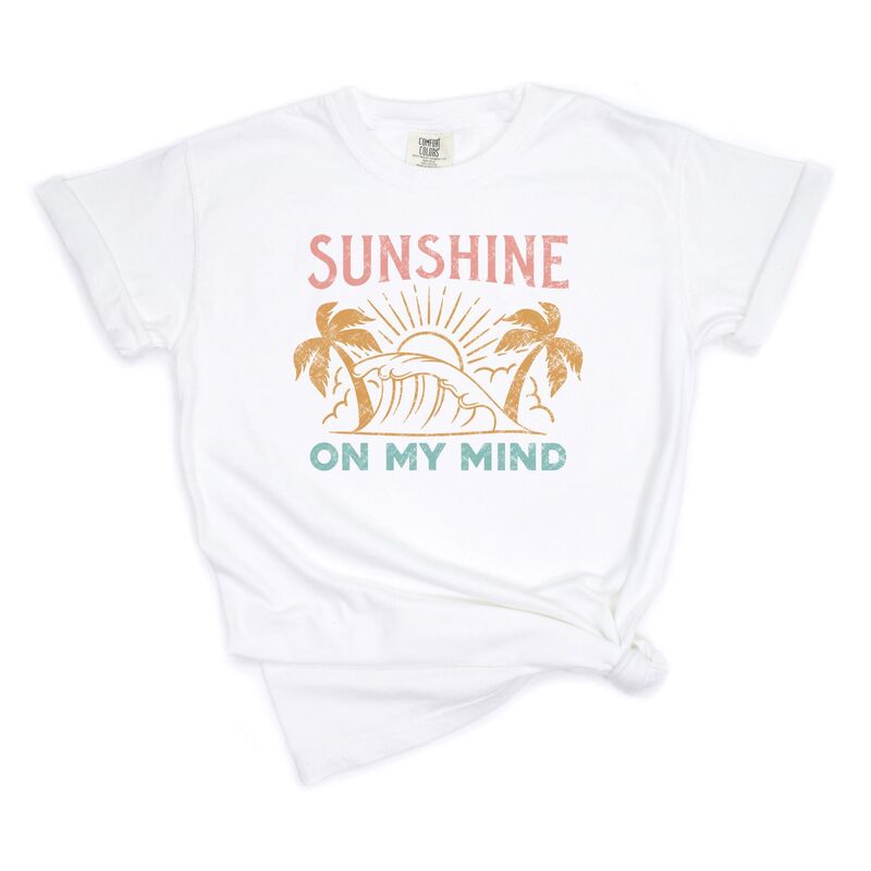 Simply Sage Market レディース トップス ティーシャツ Simply Sage Market Sunshine On My Mind Palm Trees Garment Dyed Tees White 白いこと トップス-Tシャツ・カットソー-レディースファッション