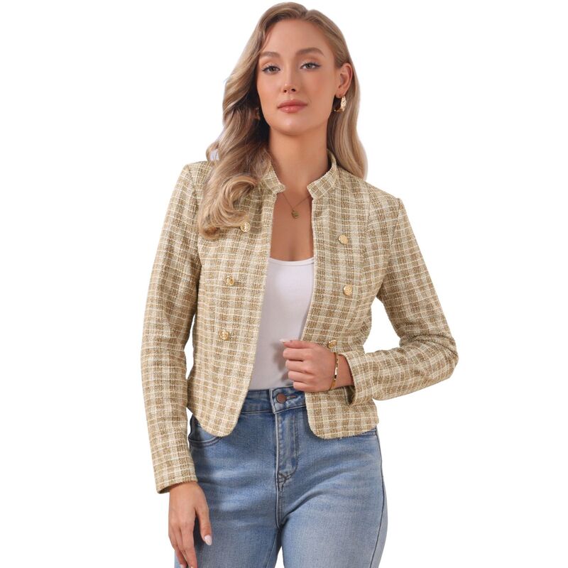 アレグラ ケー レディース アウター 上衣・上衣 ツィード スポーツジャケット ALLEGRA K Women\u0027s Elegant Plaid Tweed Blazer Jacket Khaki カーキ