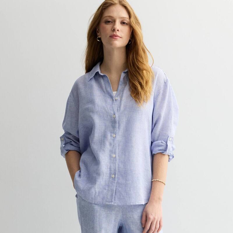 ソノマ レディース トップス プルオーバー プチ リネン Petite Sonoma Goods For Life Linen Oversized Boyfriend Shirt Blue Micro Stripe 青み