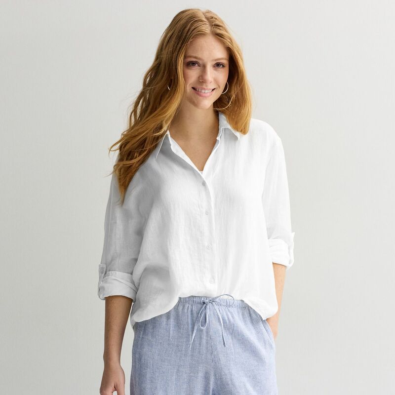 ソノマ レディース トップス プルオーバー プチ リネン Petite Sonoma Goods For Life Linen Oversized Boyfriend Shirt Vital White 白いこと