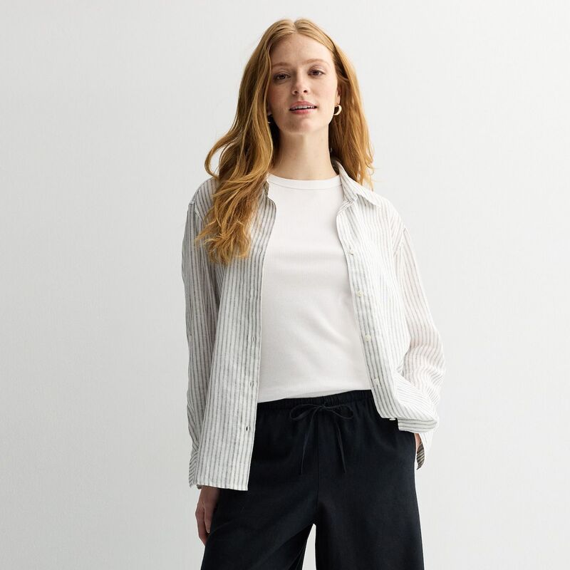 ソノマ レディース トップス プルオーバー プチ リネン Petite Sonoma Goods For Life Linen Oversized Boyfriend Shirt White Navy Pinstripe 白いこと