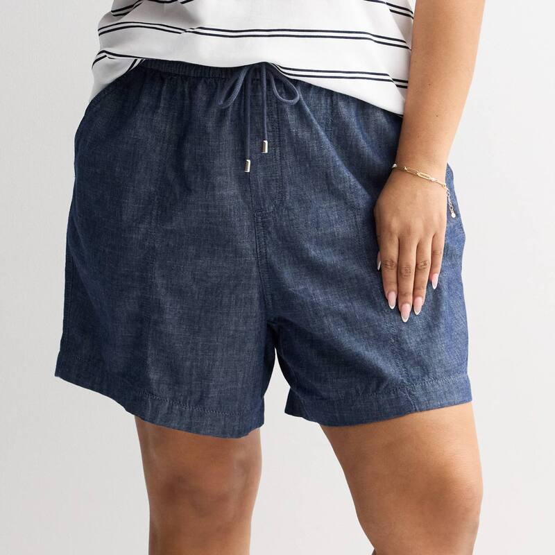 クロフト＆バロー レディース ボトムス ハーフパンツ・ショーツ プラスサイズ ショートパンツ Plusize Croft \u0026 Barrow Utility Twill Pull-On Shorts Chambray