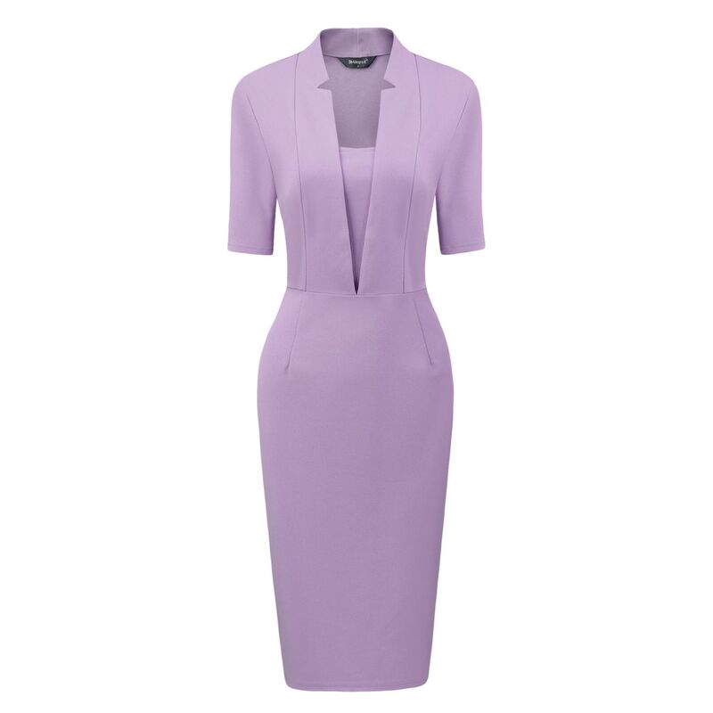 アレグラ ケー レディース トップス ワンピース Vネック ミディ ALLEGRA K Sheath Dress for Women's V Neck Short Sleeve Work Office Bodycon Midi Dresses Light Purple パープル|ReVida 店