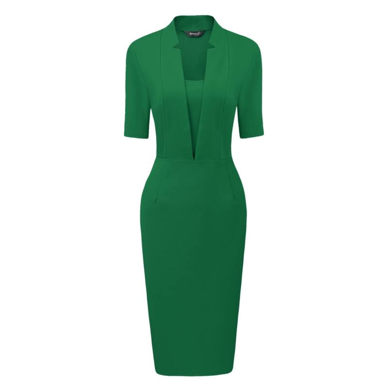 アレグラ ケー レディース トップス 衣装 Vのど首 midi ALLEGRA K Sheath Dress for Women\u0027s V Neck Short Sleeve Work Office Bodycon Midi Dresses Pine Green 緑であること ワンピース-レディースファッション