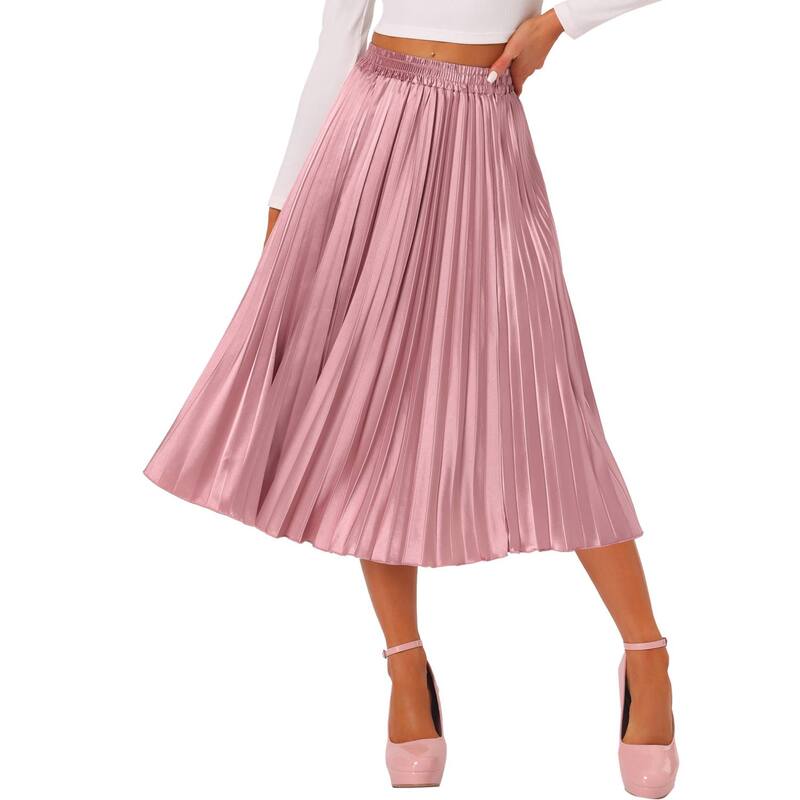 アレグラ ケー レディース ボトムスカート プリーツ ミディ トール ALLEGRA K Women's Elastic Waist Metallic Shiny Accordion Pleated Midi Skirt Dark Pink ピンク｜ReVida 店