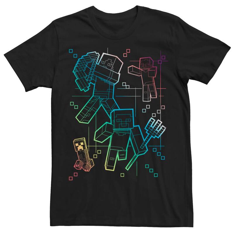アニメキャラクター レディース トップス Tシャツ グラフィック Licensed Character Men Minecraft Characters In Gradient Lines Graphic Tee Black ブラック