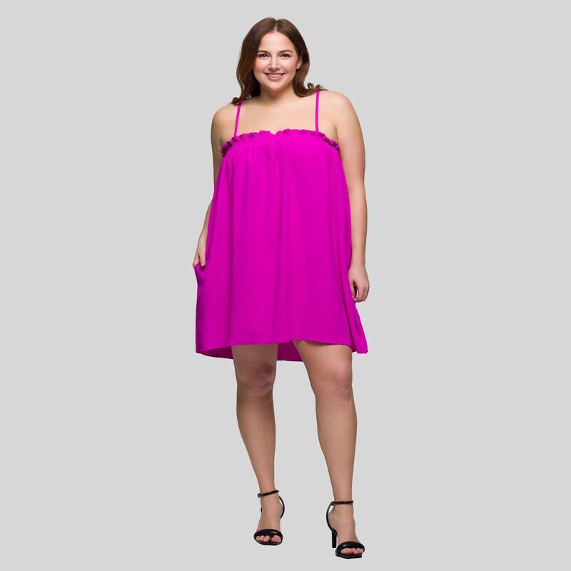 24 セブンコンフォート レディース トップス ワンピース プラスサイズ ミニ Plusize 24Seven Comfort Apparel Square Neck Spaghetti Strap Mini Dress Magenta マゼンタ｜ReVida 店 10,636円