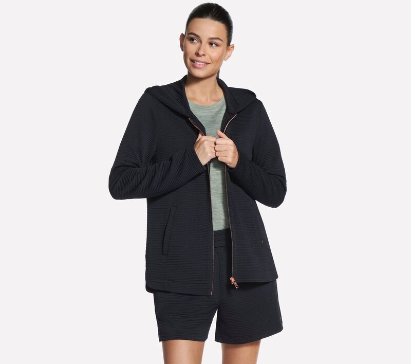 スケッチャーズ レディース アウター 上衣・上衣 Women\u0027skechers Go Walk Ottoman Cozy Fitunic Jacket Bold Black 黒いこと レディースファッション-コート・ジャケット