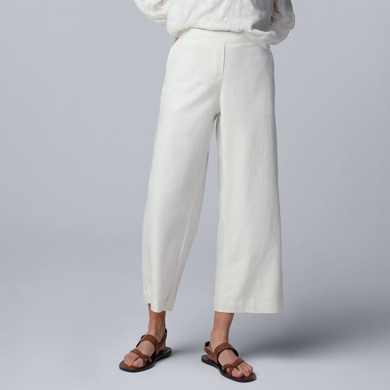 ヴェラウォン レディース ボトムス カジュアルパンツ プチ リネン Petite Simply Vera Wang Relaxed Linen Pull-On Pants Modern White ホワイト｜ReVida 店