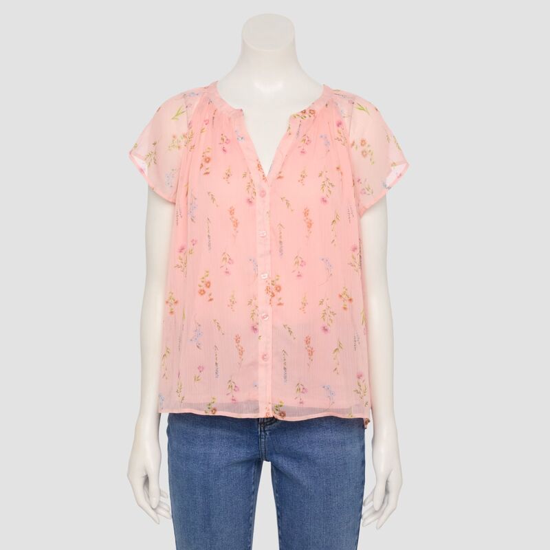 LC Lauren Conrad レディース トップス プルオーバー Women\u0027s LC Lauren Conrad Flutter Sleeve Button Frontopink Wildflower サクラ色