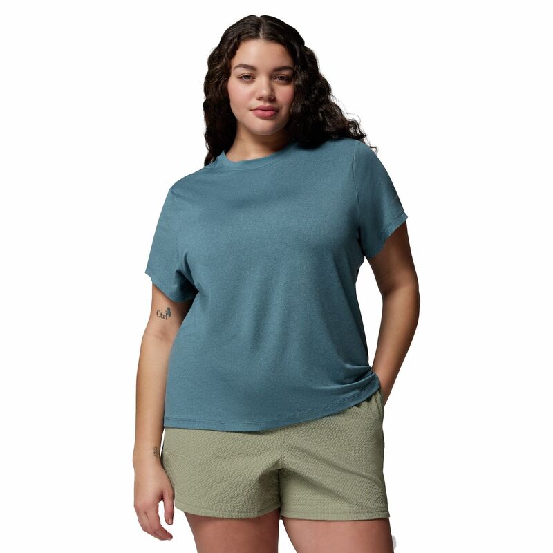 コロンビア レディース トップス プルオーバー 足し加える大きさ ロゴタイプ Plusize Columbia Parsons Point Short Sleeve Logo Teeverblue Heather ギョリュウモドキ