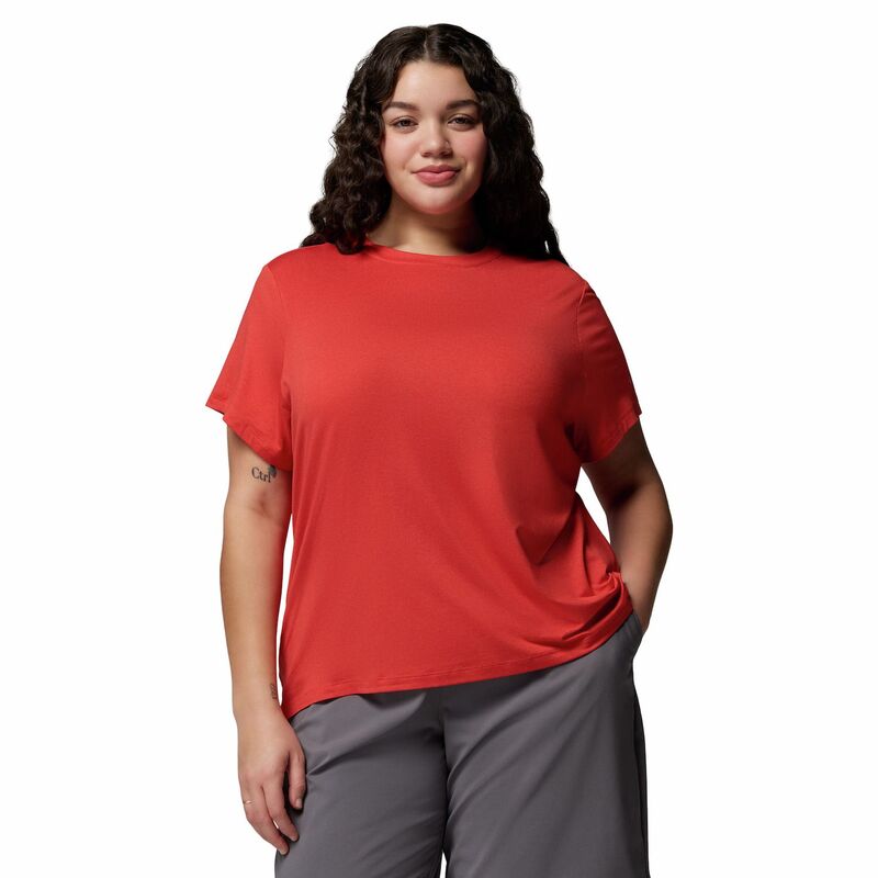 コロンビア レディース トップス プルオーバー 足し加える大きさ ロゴタイプ Plusize Columbia Parsons Point Short Sleeve Logo Tee Poppy Red Heather ギョリュウモドキ
