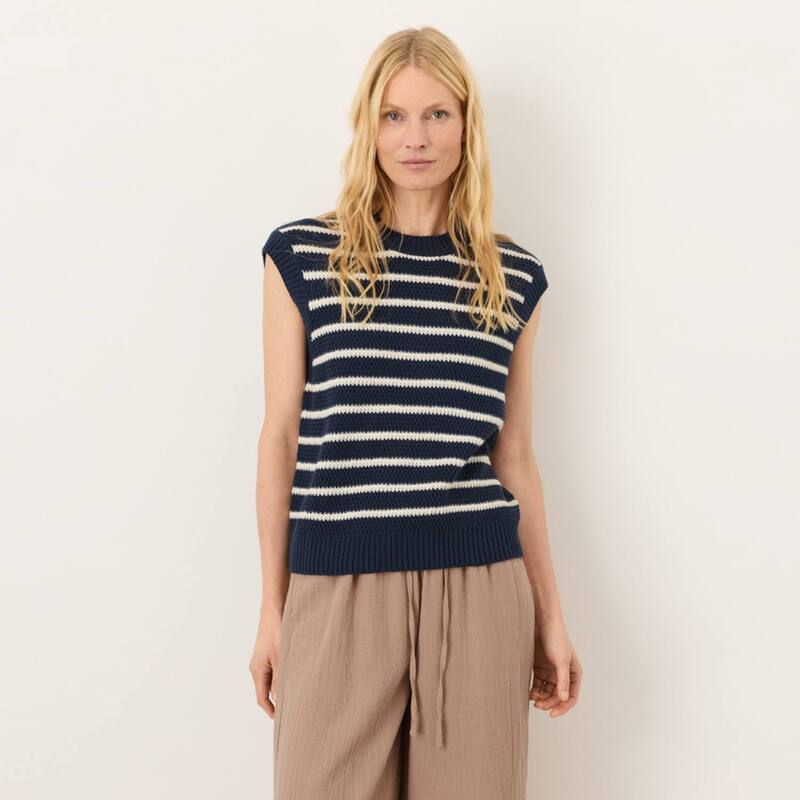 パクト レディース アウター 編み物・プルオーバー 綿織物 Pact Organicotton Shoreline Relaxed Shell Seabreeze Stripe Navy 米国海軍