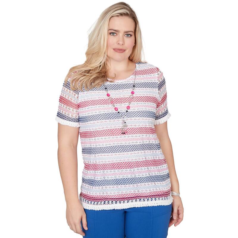 アルフレッド ダナー レディース トップス プルオーバー スピード競技 フリンジ Women\u0027s Alfredunner Fringe Textured Tee with Necklace Pink Multi サクラ色