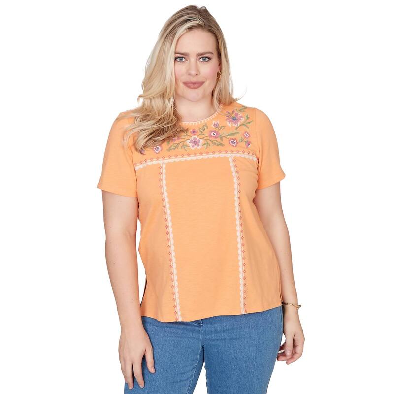 アルフレッド ダナー レディース トップス プルオーバー 御花柄 刺しゅう 御花 Women\u0027s Alfredunner Embroidered Floral Neck Short Sleeve Tee Apricot 杏