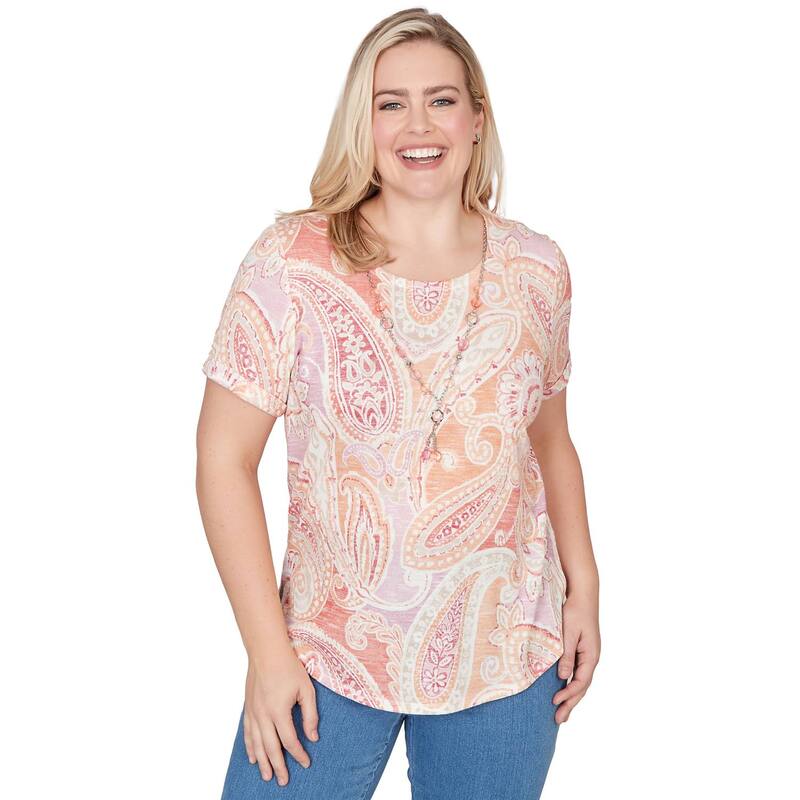 アルフレッド ダナー レディース トップス プルオーバー スピード競技 Women\u0027s Alfredunner Paisley Short Sleeve Tee with Necklace Apricot 杏