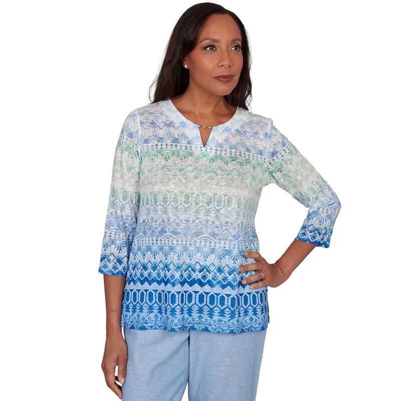 アルフレッド ダナー レディース トップス プルオーバー プチ Petite Alfredunner Ombre Biadere Split Neck Top Ocean Blue 青み